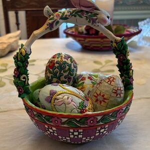 Jim Shore Springtime Surprises Basket with Eggs